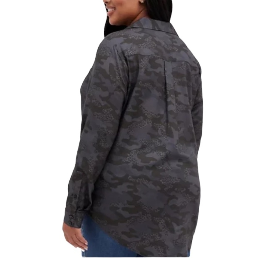 Torrid NWT Pocket Tunic Button Down Soft Brushed Black and Grey Camo Shirt - Picture 5 of 15